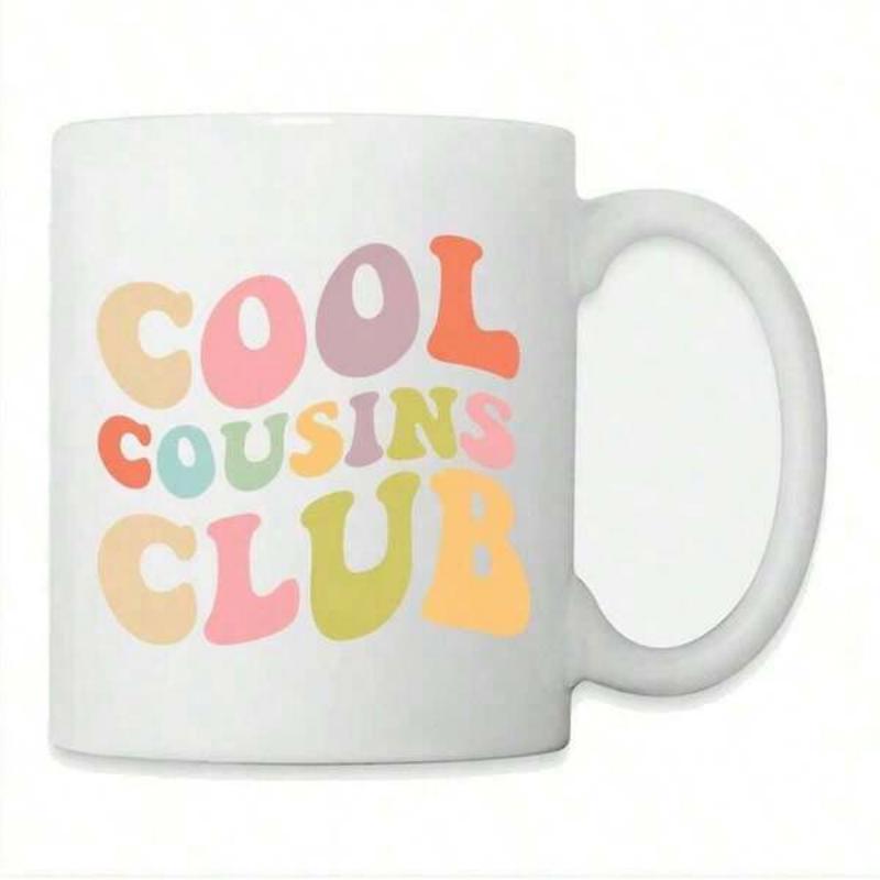 Tailorly White Ceramic 11 oz Mug - Cool Cousins Club Vibrant Colorful Retro Groovy Letters Arranged In A Stylized Sign