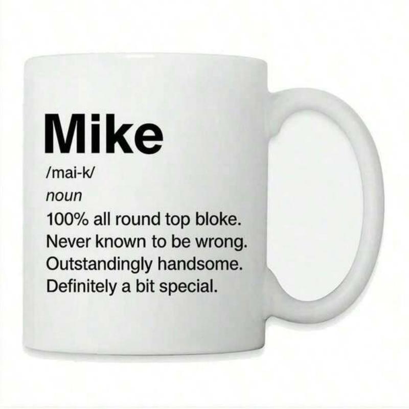 Tailorly White Ceramic 11 oz Mug - Mike Minimalist Black Text Printed On A Smooth Ceramic Surface Mug