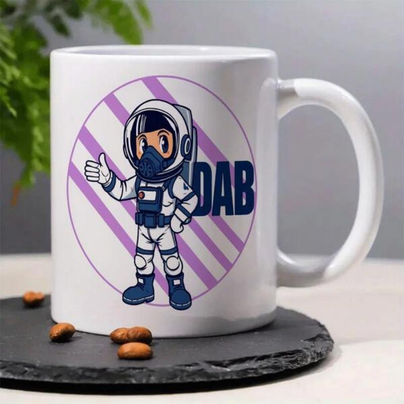 Tailorly White Ceramic 11 oz Mug - DAB Cute Cartoon Astronaut Giving A Positive Thumbs Up Gesture Astronaut