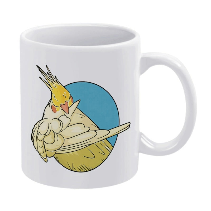 Tailorly White Ceramic 11 oz Mug - Vibrant Hand Drawn Illustration Of A Yellow Cockatiel Performing A Dab Cockatiel