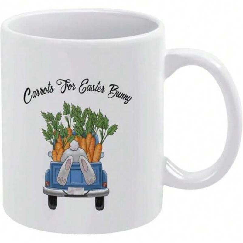 Tailorly White Ceramic 11 oz Mug - Carrots For Easter Bunny Vintage Blue Farmhouse Truck Carrying A Harvest Of Fresh Carrots Truck