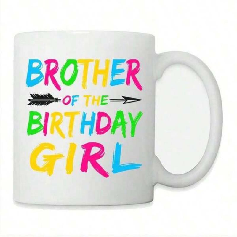 Tailorly White Ceramic 11 oz Mug - Brother Of The Birthday Girl Colorful Artistic Brush Stroke Vibrant Celebration Tribal Arrow