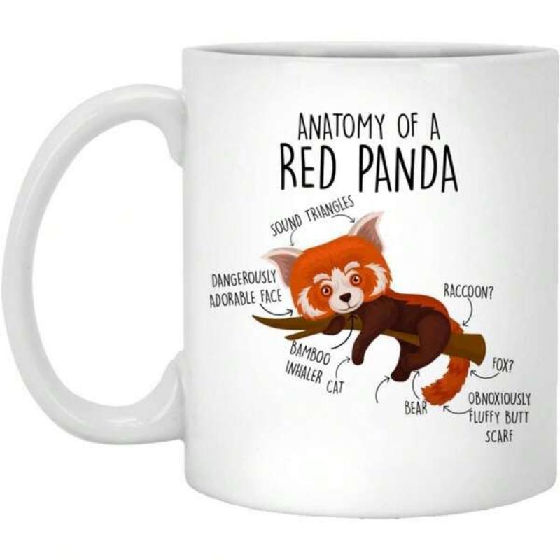 Tailorly White Ceramic 11 oz Mug - Anatomy Of A Red Panda Adorable Animal Resting On A Branch With Detailed Anatomical Descriptions Red Panda
