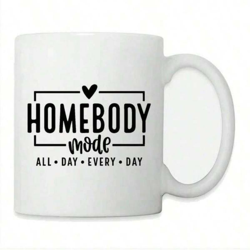 Tailorly White Ceramic 11 oz Mug - Homebody Mode All Day Every Day Simple Black Minimalist Frame With Small Heart And Decorative Geometric Lines Heart