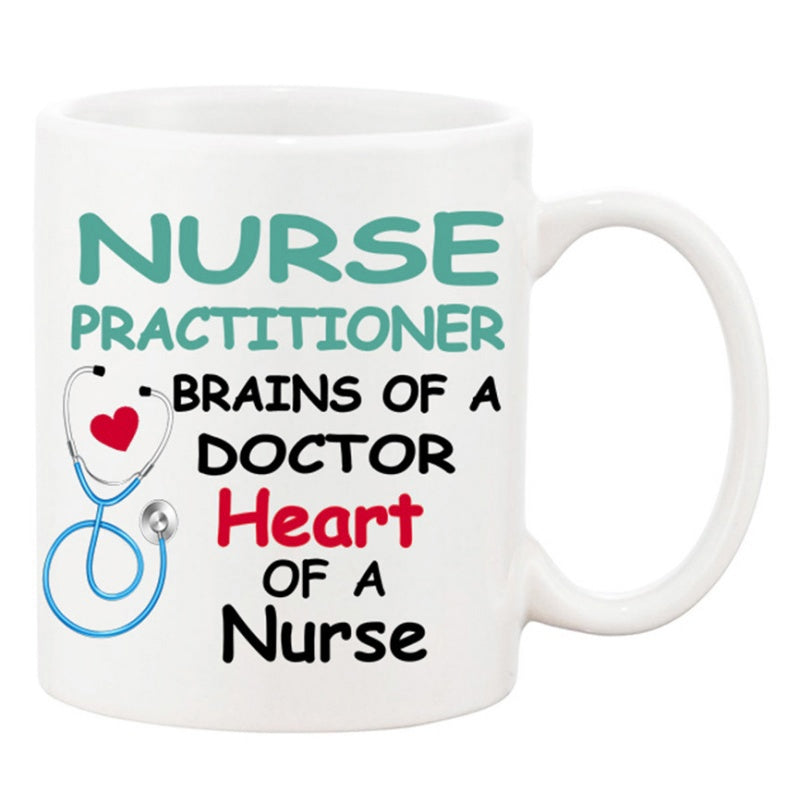 Tailorly White Ceramic 11 oz Mug - Nurse Practitioner Brains Of A Doctor Heart Of A Nurse Minimalist Medical Stethoscope Forming Heart Shape On Mug
