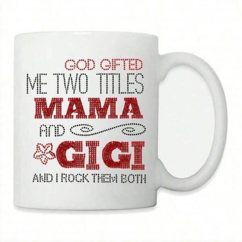 Tailorly White Ceramic 11 oz Mug - God Gifted Me Two Titles Mama And Gigi And I Rock Them Both Elegant Decorative Plaid Lettering Featuring Small Floral Motif And