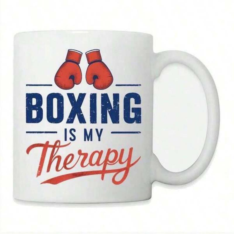 Tailorly White Ceramic 11 oz Mug - Boxing Is My Therapy Pair Of Red Padded Sporting Gear With Distressed Texture Spirit Gloves