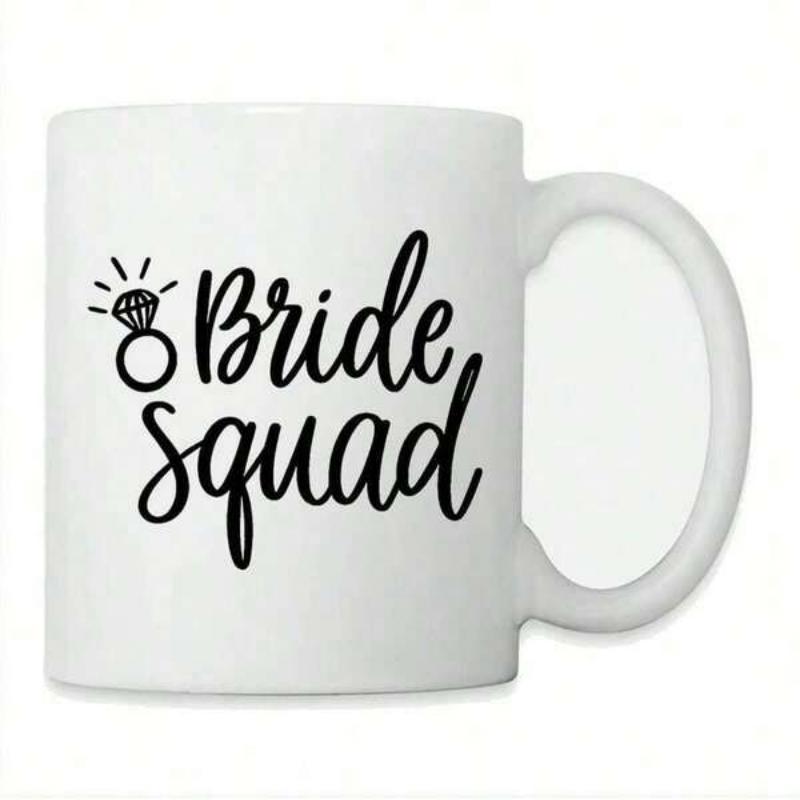 Tailorly White Ceramic 11 oz Mug - Bride Squad Minimalist Black Diamond Ring Icon Featured On Ceramic Surface Mug