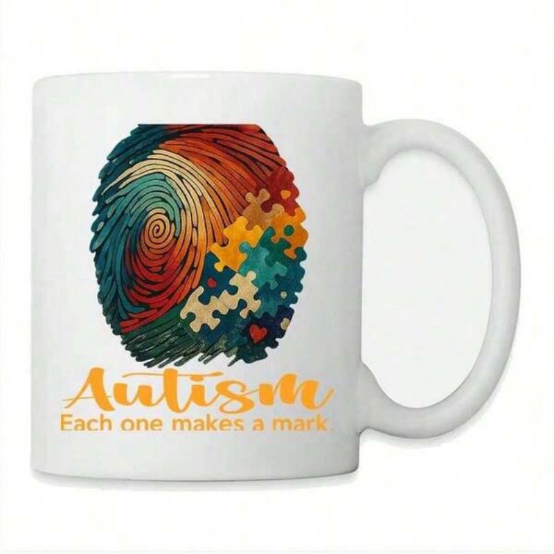 Tailorly White Ceramic 11 oz Mug - Autism Each One Makes A Mark Vibrant Colorful Textured Puzzle Pieces Forming A Unique Identity Fingerprint