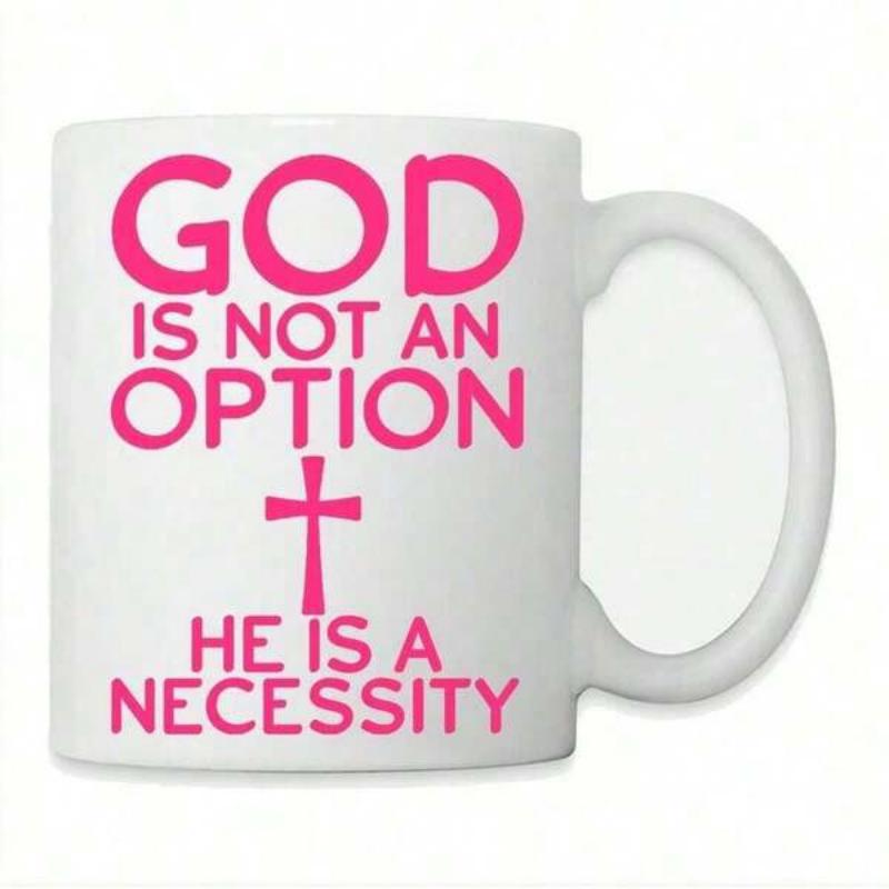 Tailorly White Ceramic 11 oz Mug - God Is Not An Option He Is A Necessity Simple Pink Religious Graphic Centered Between Meaningful Inspirational Faith Based Cross