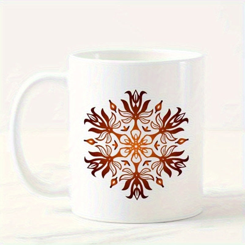 Tailorly White Ceramic 11 oz Mug - Intricate Symmetrical Floral Pattern With Warm Gradient Tones Decorative Mandala