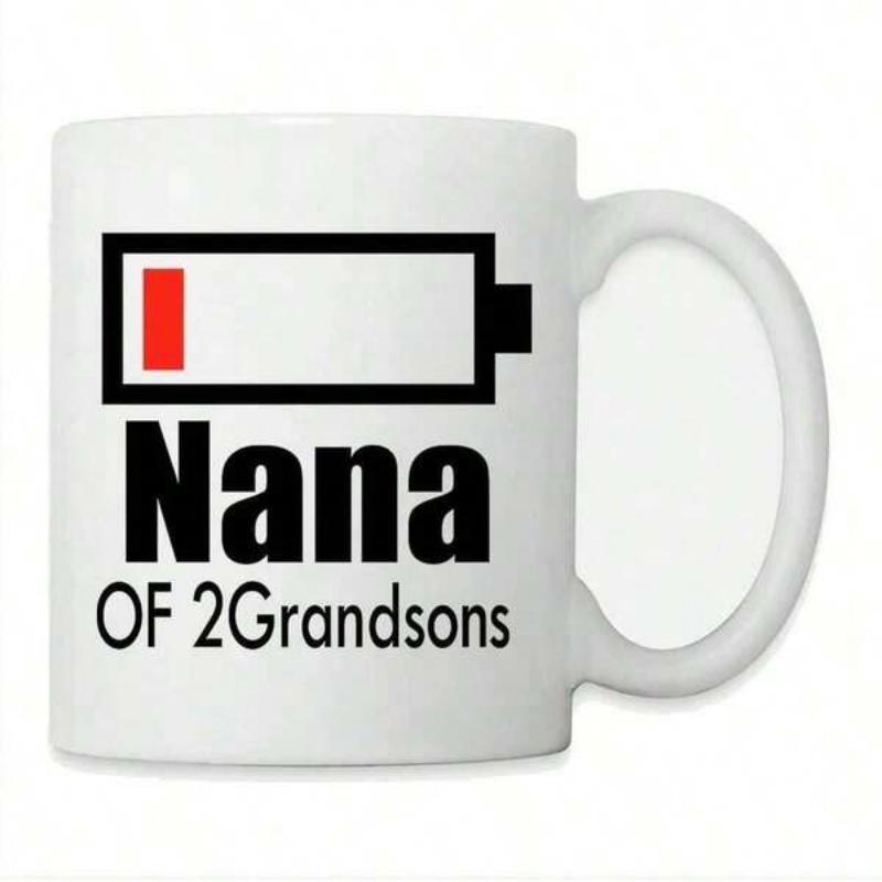 Tailorly White Ceramic 11 oz Mug - Nana Of 2 Grandsons Minimalist Digital Low Power Icon With A Single Red Bar Symbol Battery