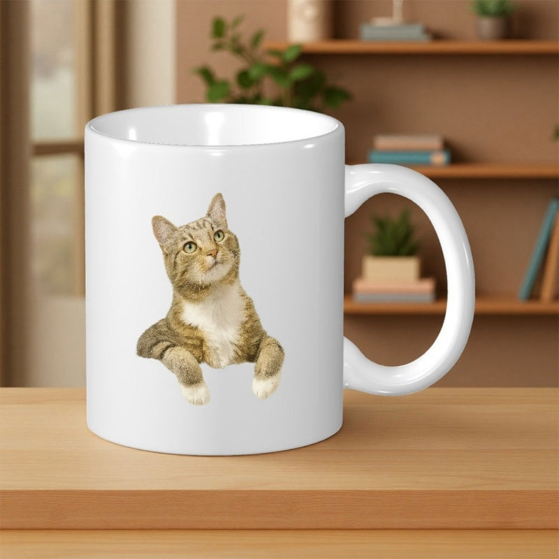 Tailorly White Ceramic 11 oz Mug - Adorable Tabby Kitten Looking Up With Curious Eyes And Soft Fur Cat