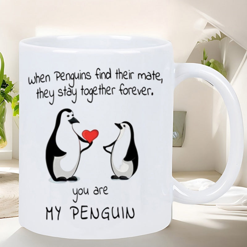 Tailorly White Ceramic 11 oz Mug - When Penguins Find Their Mate They Stay Together Forever You Are My Penguin Two Sweet Cartoon Birds Sharing A Small Red Heart