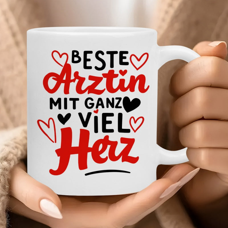 Tailorly White Ceramic 11 oz Mug - White Ceramic Cup Featuring Artistic Red And Black Heart Symbols Mug