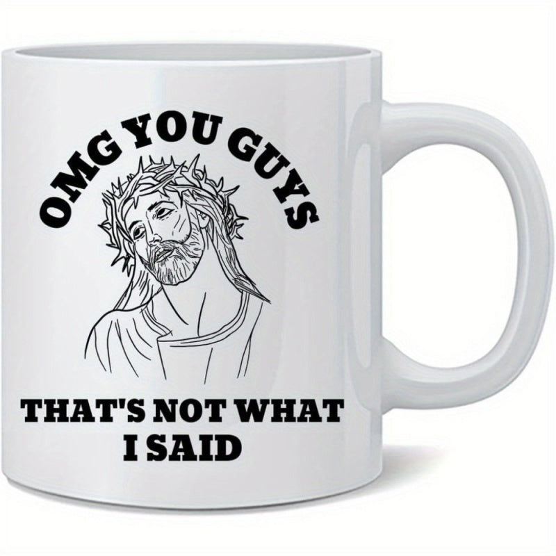 Tailorly White Ceramic 11 oz Mug - Omg You Guys Thats Not What I Said Minimalist Black Line Art Portrait Of Jesus Wearing Thorns Jesus
