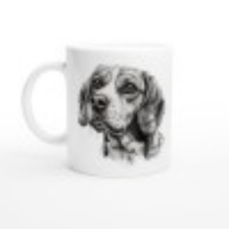 Tailorly White Ceramic 11 oz Mug - Artistic Charcoal Sketch Style With Detailed Fur Textures Of A Beagle