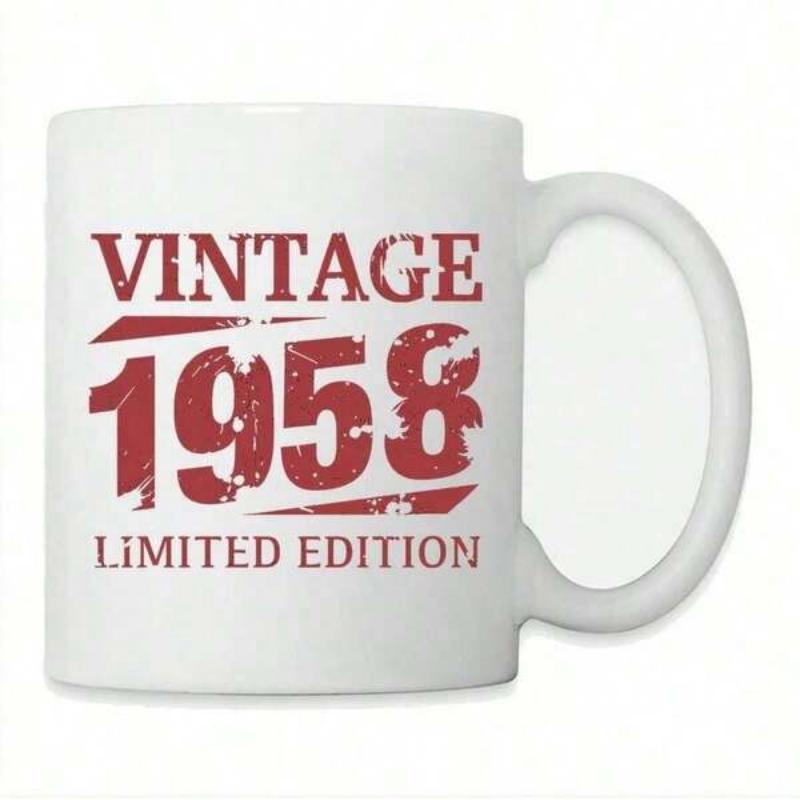 Tailorly White Ceramic 11 oz Mug - Vintage 1958 Limited Edition Distressed Bold Red Letters Featuring Retro Style Elements With Textured Grunge Finish Graphic