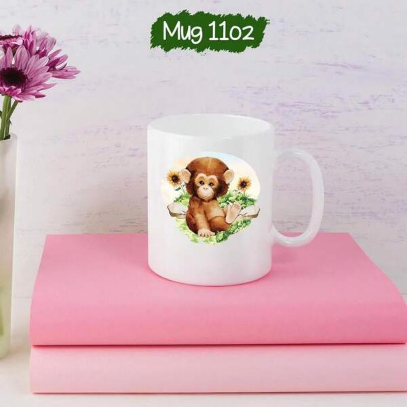 Tailorly White Ceramic 11 oz Mug - Cute Baby Sitting Peacefully Among Sunflowers And Green Leaves Monkey