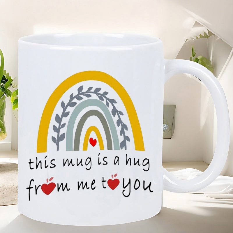 Tailorly White Ceramic 11 oz Mug - This Mug Is A Hug From Me To You Muted Toned Rainbow Featuring Delicate Grey Vines And Minimalist Hearts Rainbow