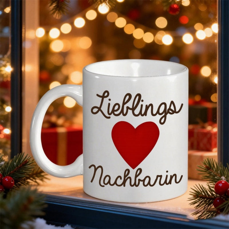 Tailorly White Ceramic 11 oz Mug - Elegant Artistic Script Style Enclosing A Bright Red Minimalist Heart