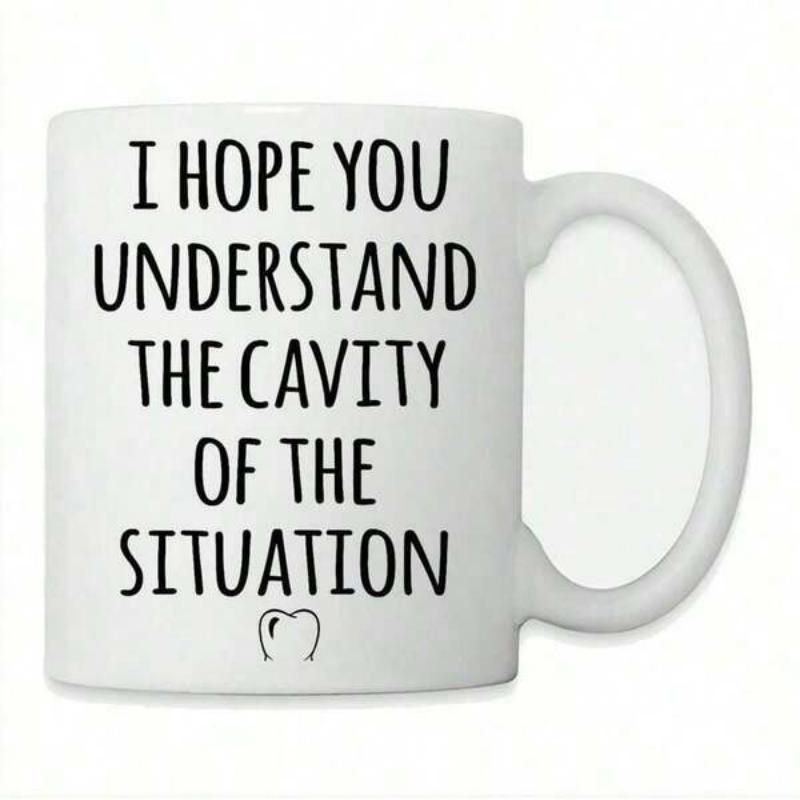 Tailorly White Ceramic 11 oz Mug - I Hope You Understand The Cavity Of The Situation Minimalist Black Line Drawing Featuring A Small Molar With A Cavity Molar