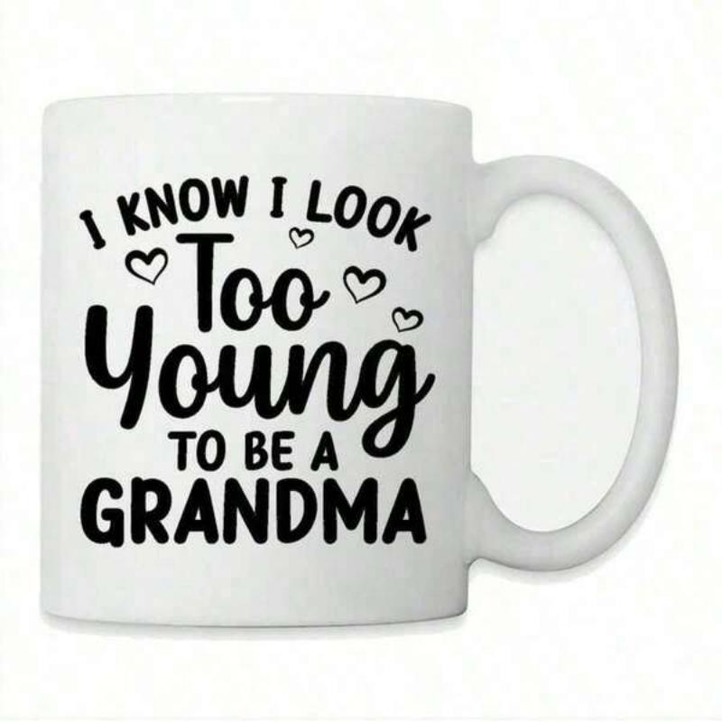 Tailorly White Ceramic 11 oz Mug - I Know I Look Too Young To Be A Grandma Minimalist Heart Outlines Scattered Between Bold And Script Typography Grandma