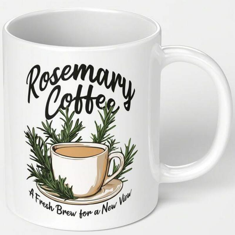 Tailorly White Ceramic 11 oz Mug - Rosemary Coffee A Fresh Brew For A New View Artistic Sprigs Of Green Rosemary Herbs Behind A Steaming Coffee