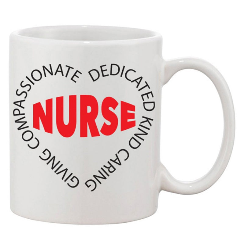 Tailorly White Ceramic 11 oz Mug - Nurse Compassionate Dedicated Kind Caring Giving Heart Shaped Typography For Medical Professional Nurses Heart