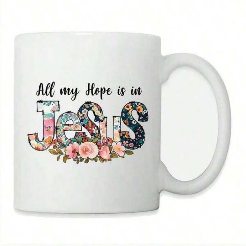 Tailorly White Ceramic 11 oz Mug - All My Hope Is In Jesus Blooming Pink Roses With Delicate Green Leaves Decorating Bold Floral Jesus
