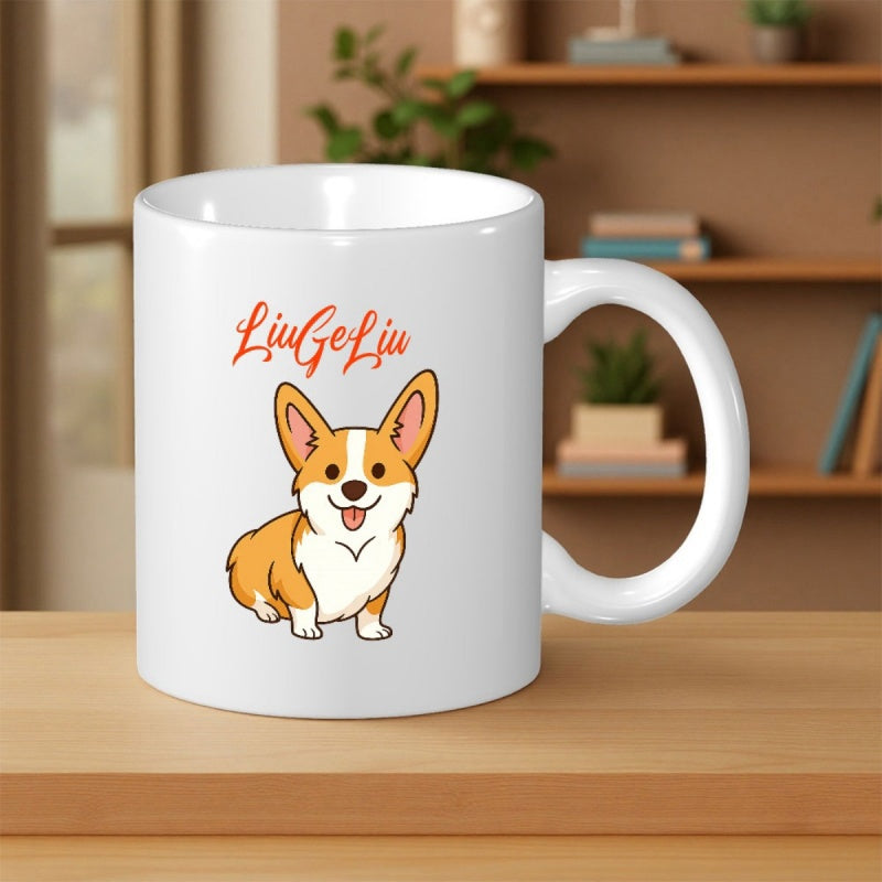 Tailorly White Ceramic 11 oz Mug - LiuGeLiu Adorable Cartoon Corgi Dog Sitting With A Happy Smile Corgi