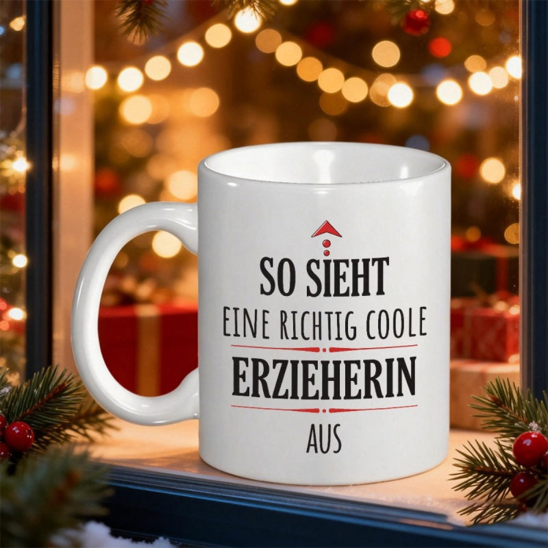 Tailorly White Ceramic 11 oz Mug - Simple Modern Typography On Clean Ceramic Surface Among Festive Holiday Decorations Mug