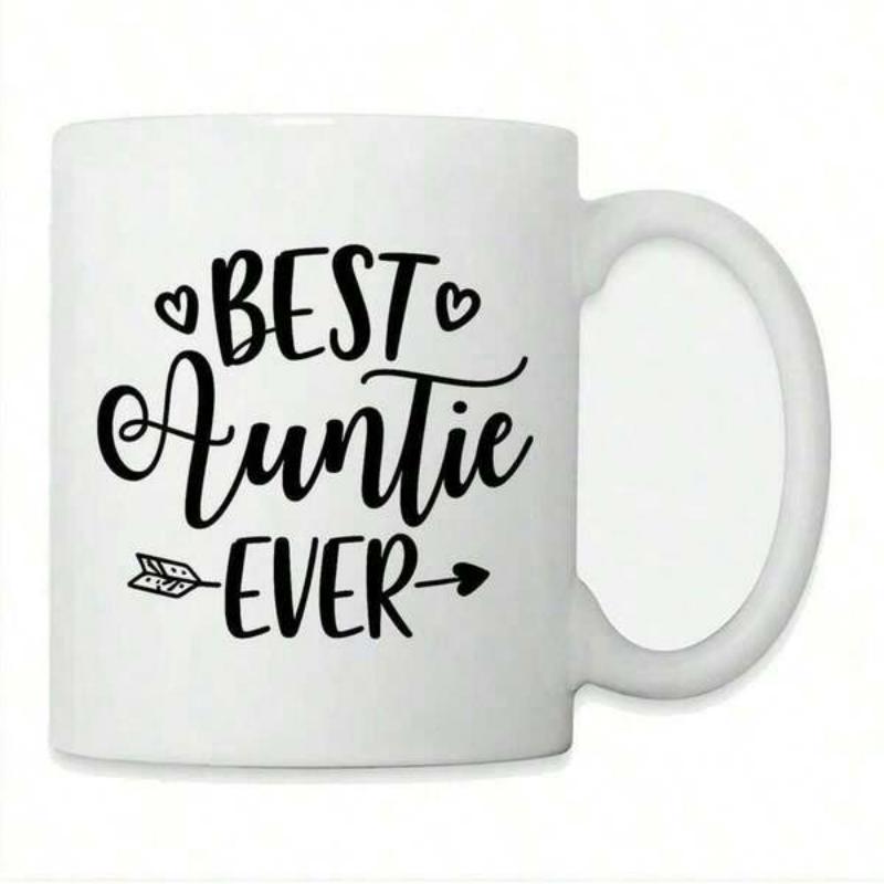 Tailorly White Ceramic 11 oz Mug - Best Auntie Ever Elegant Script Lettering Decorated With Small Hearts And A Stylized Arrow Heart