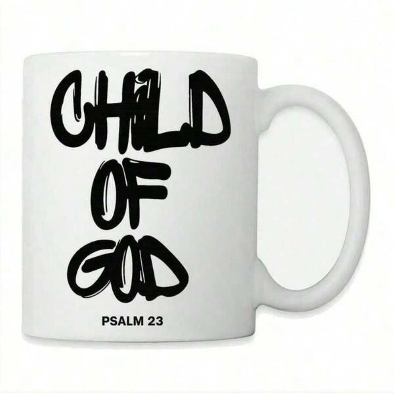 Tailorly White Ceramic 11 oz Mug - Child Of God Psalm 23 Bold Artistic Brush Stroke Script On A Simple White Background Mug