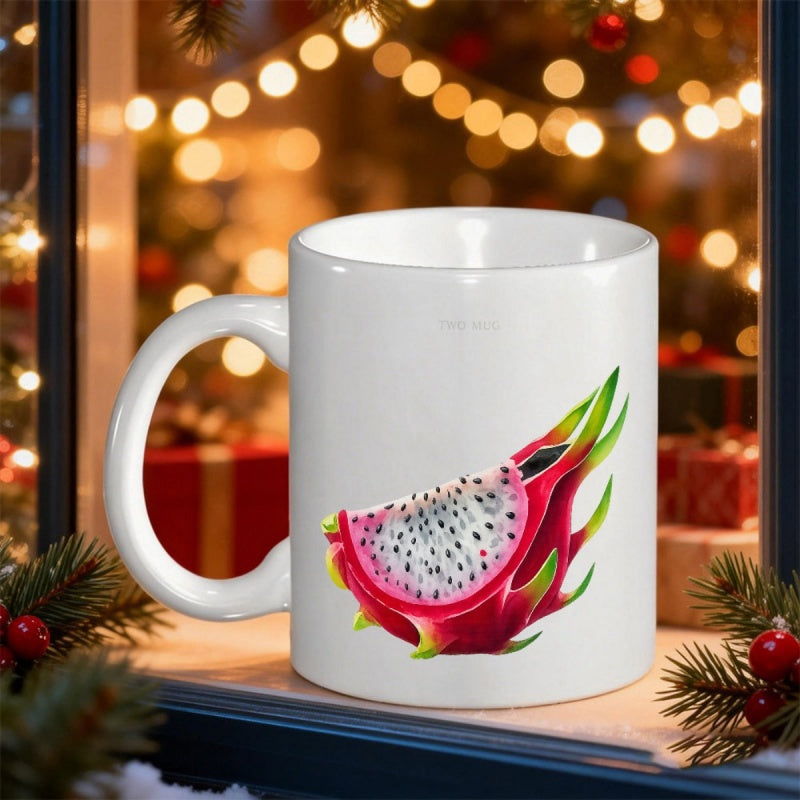 Tailorly White Ceramic 11 oz Mug - Realistic Sliced Exotic Pitaya With Vibrant Red Skin And White Seeded Flesh Pitaya