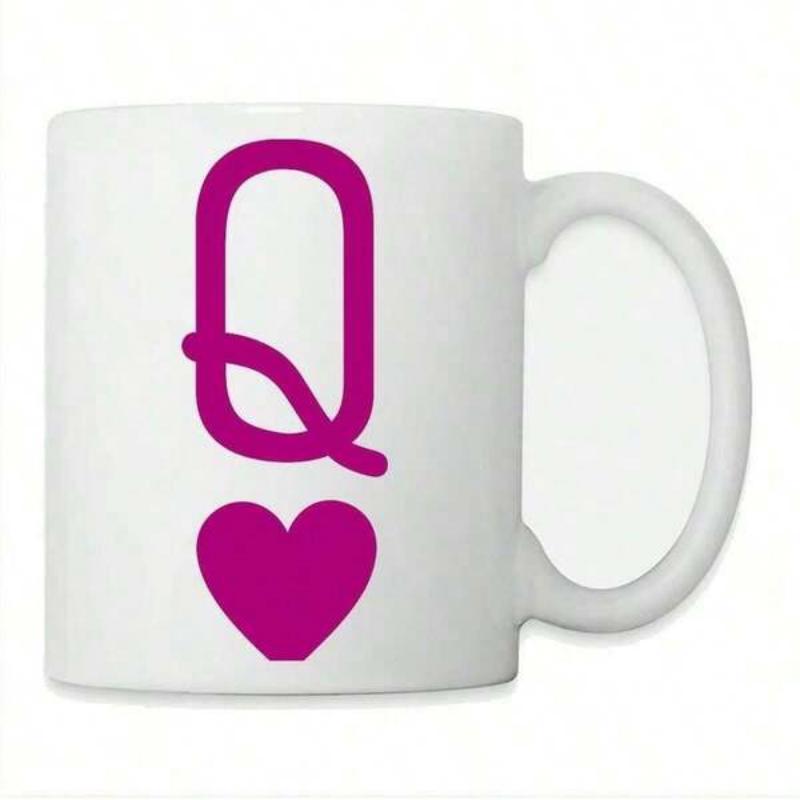 Tailorly White Ceramic 11 oz Mug - Q Vibrant Purple Letter With Elegant Heart Design On Minimalist Queen