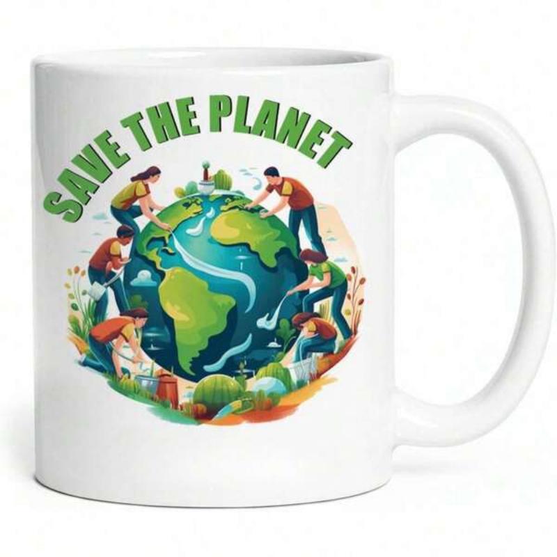 Tailorly White Ceramic 11 oz Mug - Save The Planet People Working Together To Protect A Vibrant Green And Blue Earth