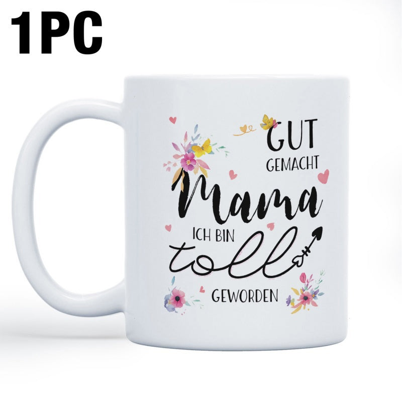 Tailorly White Ceramic 11 oz Mug - Delicate Colorful Flowers And Butterflies Among Tiny Pink Hearts Mug