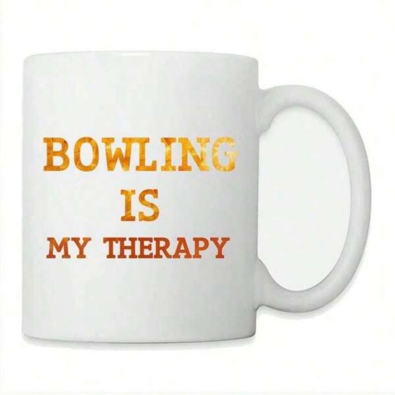 Tailorly White Ceramic 11 oz Mug - Bowling Is My Therapy Vintage Textured Lettering Displaying A Passionate Sports Hobby Sign