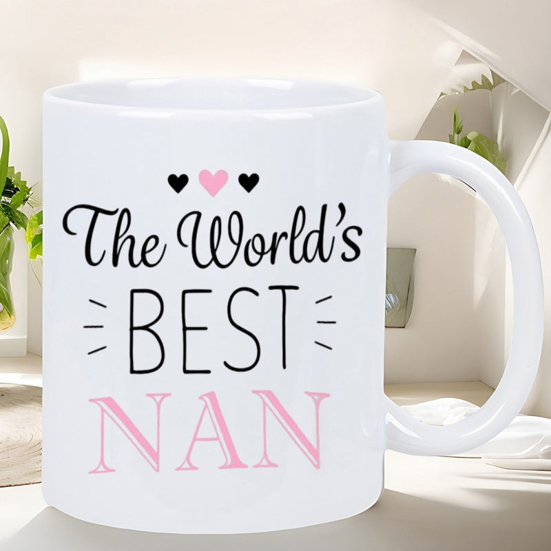 Tailorly White Ceramic 11 oz Mug - The Worlds Best Nan Minimalist Pink Hearts With Elegant Typography And Decorative Line Accents Mug