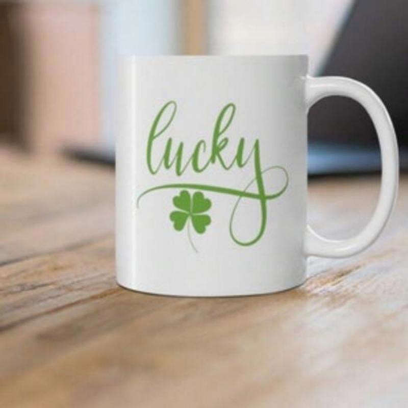 Tailorly White Ceramic 11 oz Mug - Lucky Vibrant Green Four Leaf Clover Symbolizing Good Fortune And Prosperity Clover