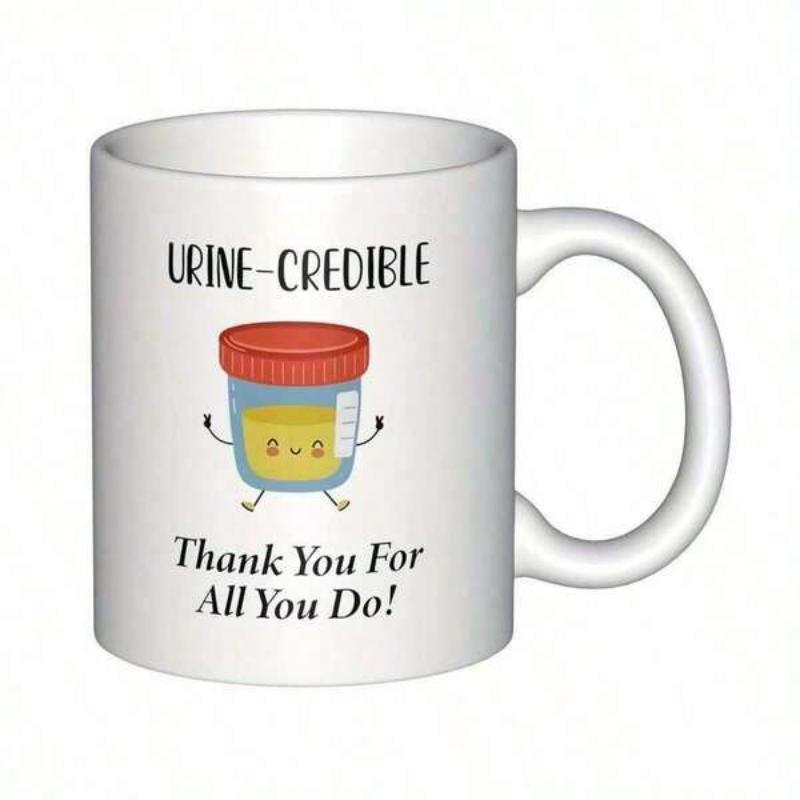 Tailorly White Ceramic 11 oz Mug - Urine Credible Thank You For All You Do Funny Cartoon Medical Specimen Container With Cute Smiling Face Specimen
