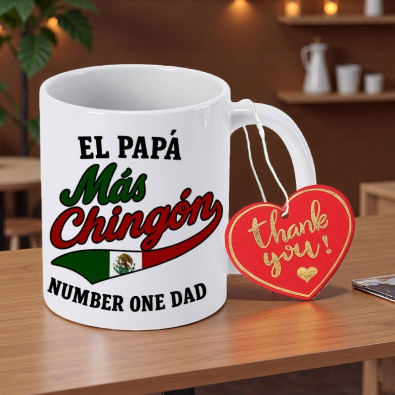 Tailorly White Ceramic 11 oz Mug - Number One Dad Thank You Featuring Vibrant Mexican Flag Elements Heart Tag Mug