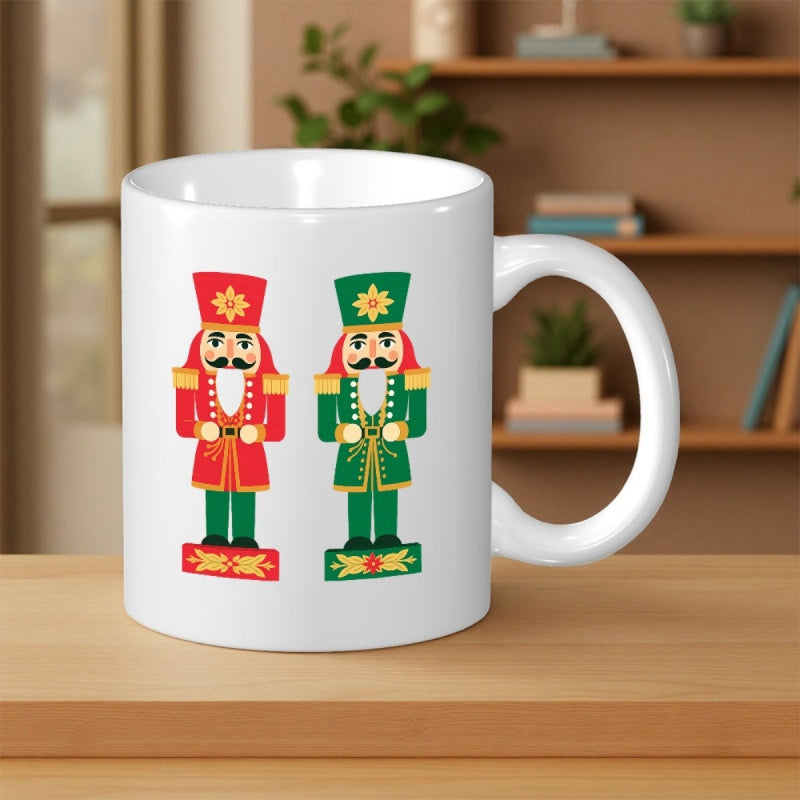 Tailorly White Ceramic 11 oz Mug - Festive Red And Green Traditional Soldiers Standing Firmly On Base Nutcracker