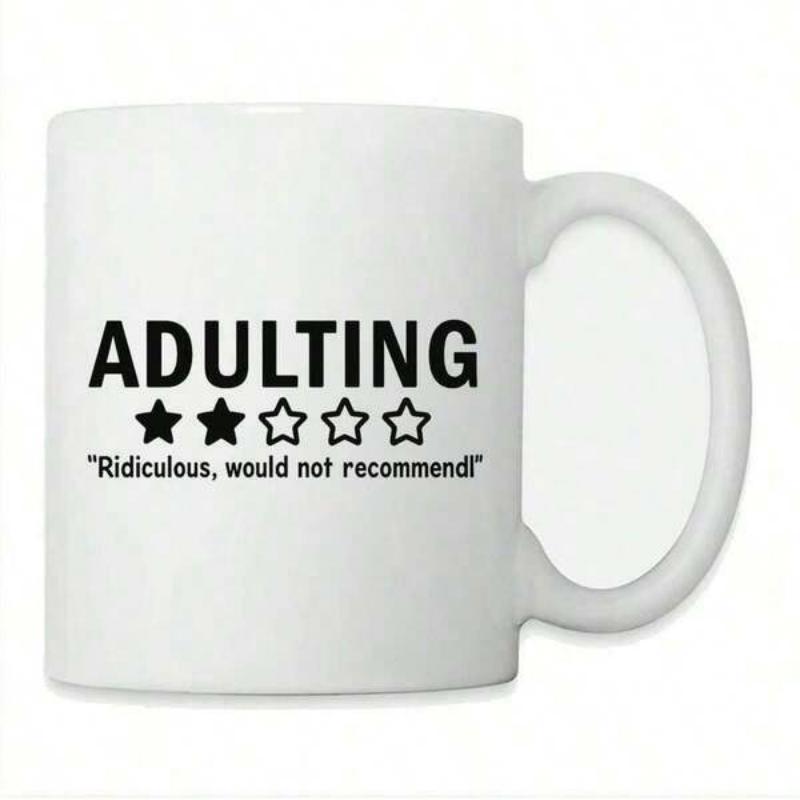 Tailorly White Ceramic 11 oz Mug - Adulting Ridiculous Would Not Recommend Minimalist Five Star Rating Graphic Printed On Clean