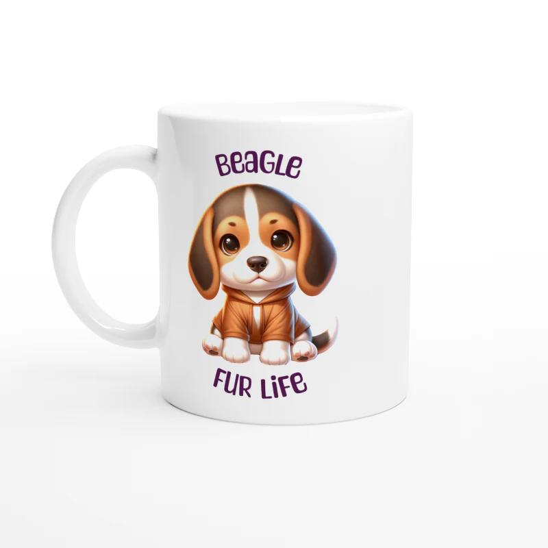 Tailorly White Ceramic 11 oz Mug - Beagle Fur Life Cute Puppy Sitting Calmly On A Plain White Surface Background Beagle