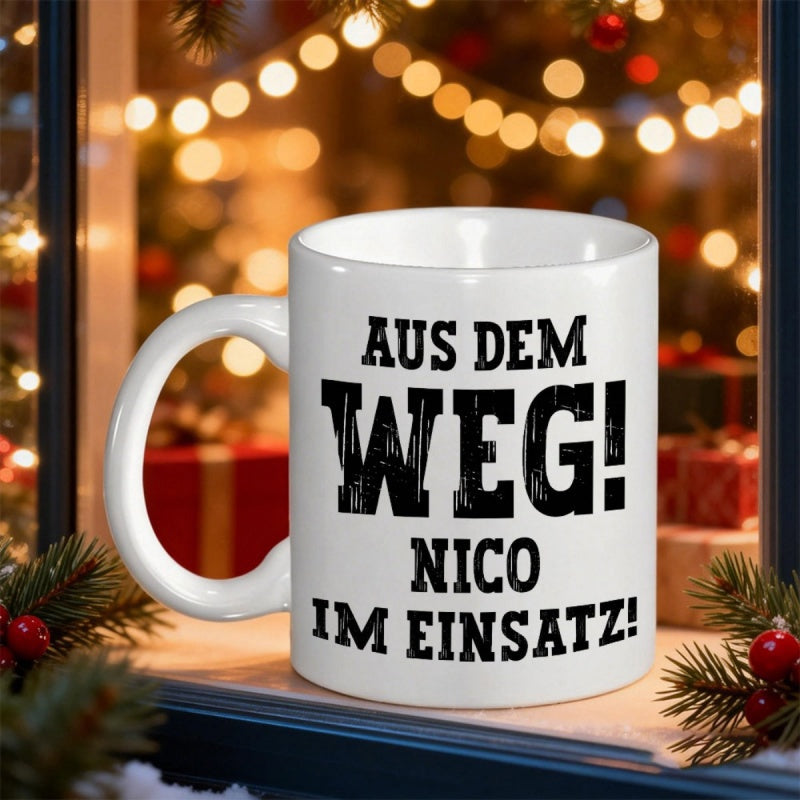 Tailorly White Ceramic 11 oz Mug - Nico Bold Black Distressed Typography Printed On A