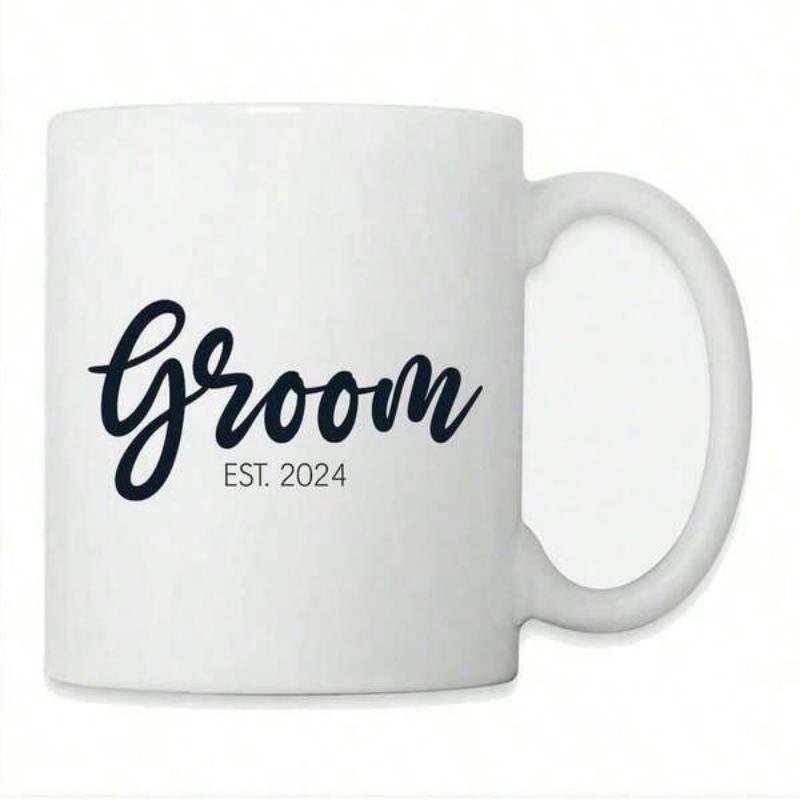 Tailorly White Ceramic 11 oz Mug - Groom EST 2024 Minimalist Ceramic Vessel With Elegant Black Calligraphy Script And Clean Lettering Mug