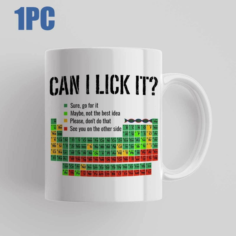 Tailorly White Ceramic 11 oz Mug - Can I Lick It Colorful Scientific Chart With Humorous Safety Rating Legend For Chemistry Lovers Periodic Table