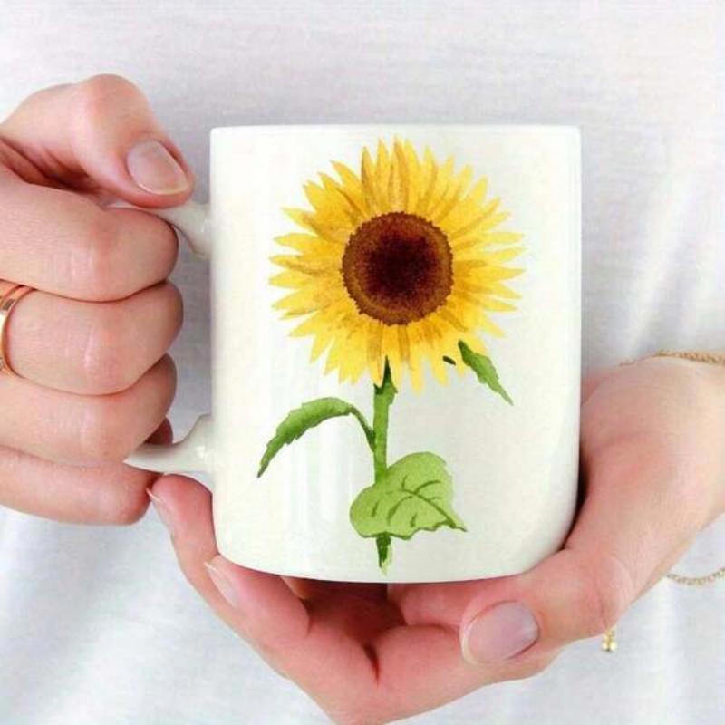 Tailorly White Ceramic 11 oz Mug - Vibrant Yellow Petals With Green Leaves On A Slender Stem Sunflower